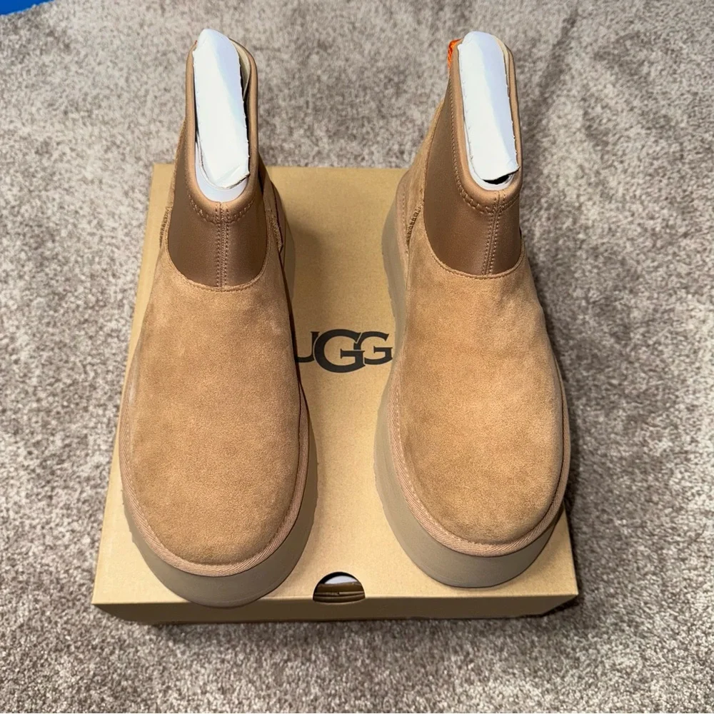New Women’s UGG Classic Mini Dipper Cozy Ankle Boots Chestnut Platform
